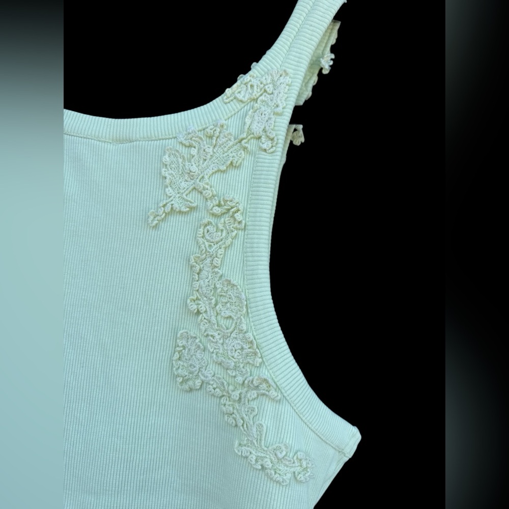 Anthropologie Mint Green Lace Appliqué Tank Top Size XL – Sleeveless Boho Chic - Picture 3 of 6